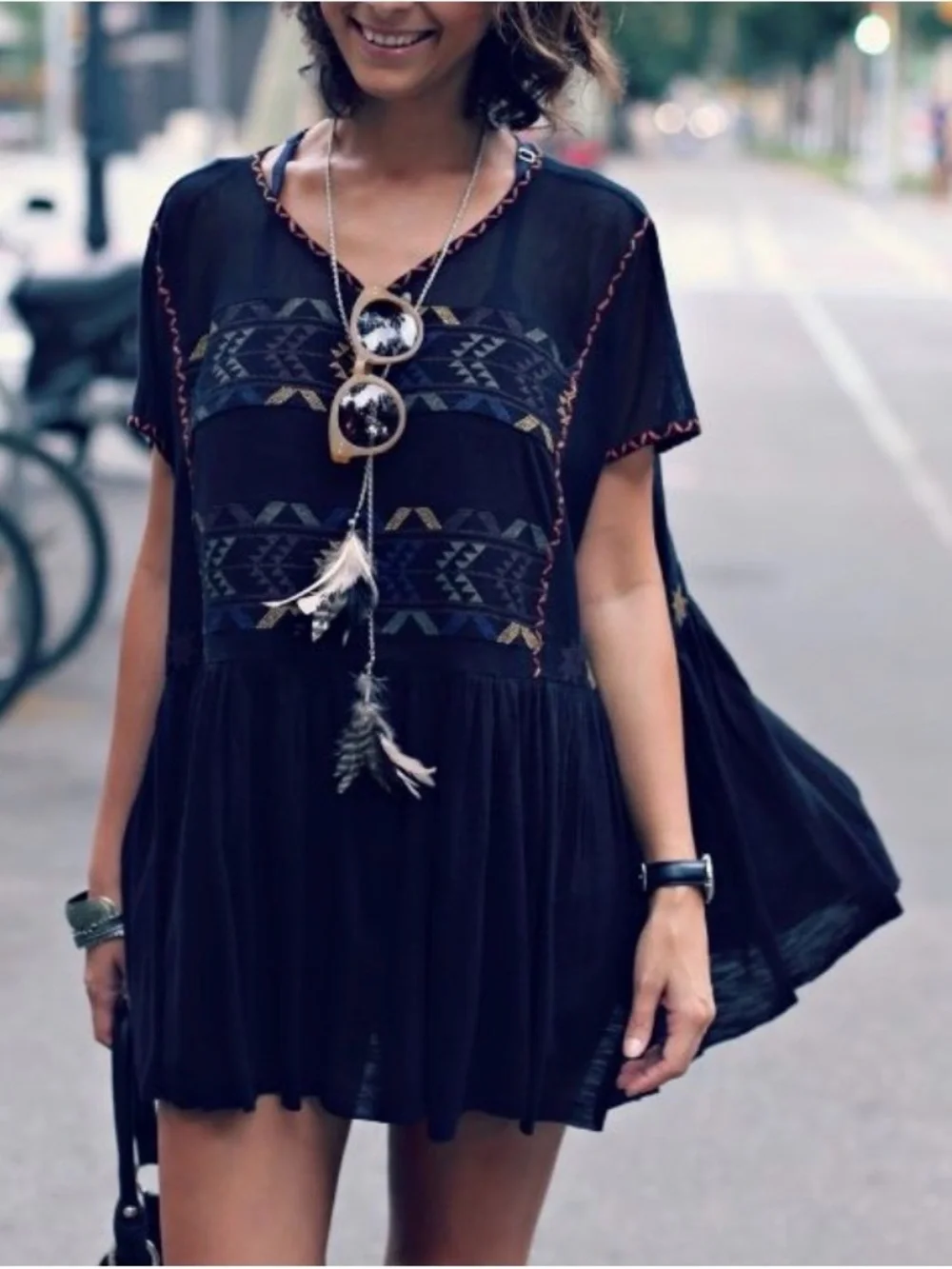 Free People Flowy Sleeveless Mesh Aztec Print Tunic Boxy Top Size Small Bohemian